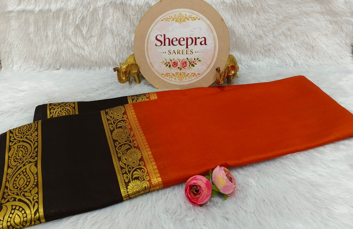 Orange Mysore Crape Silk Saree