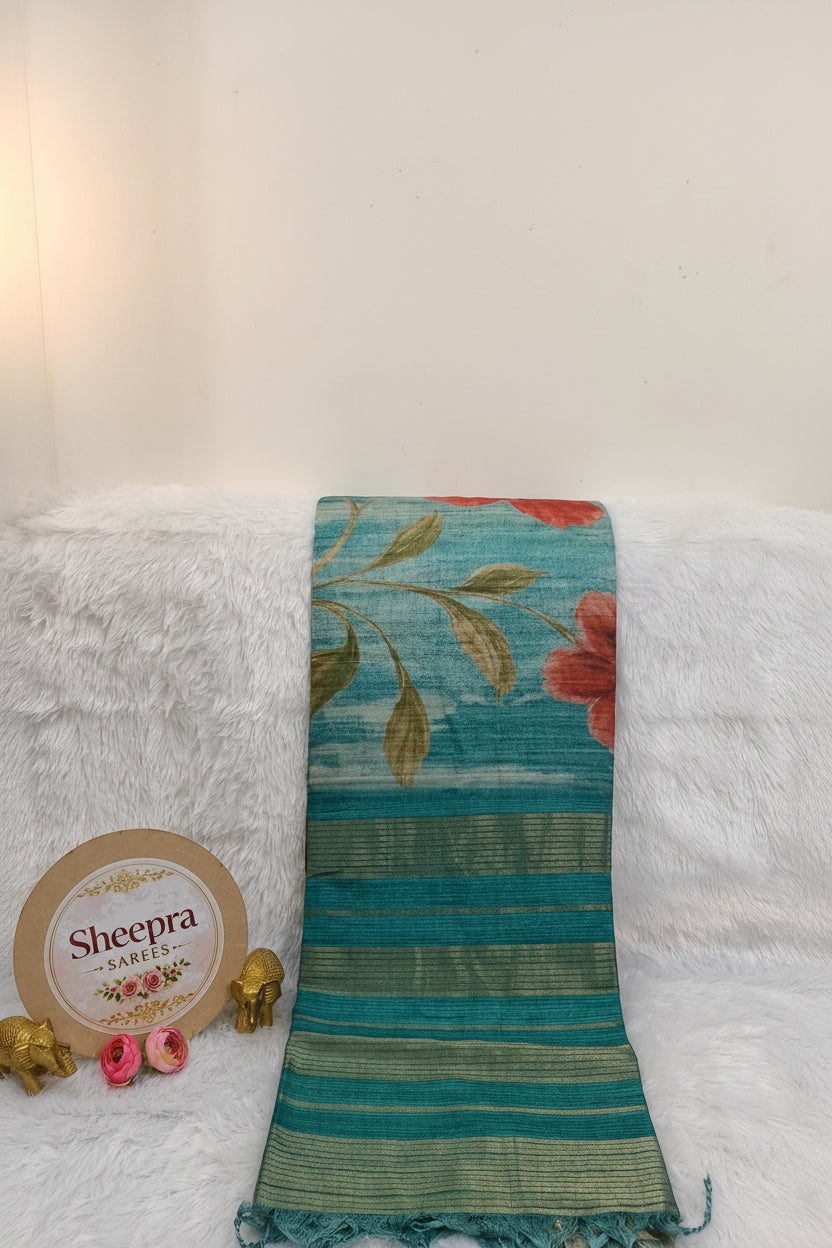 Blue Tussar Silk Saree