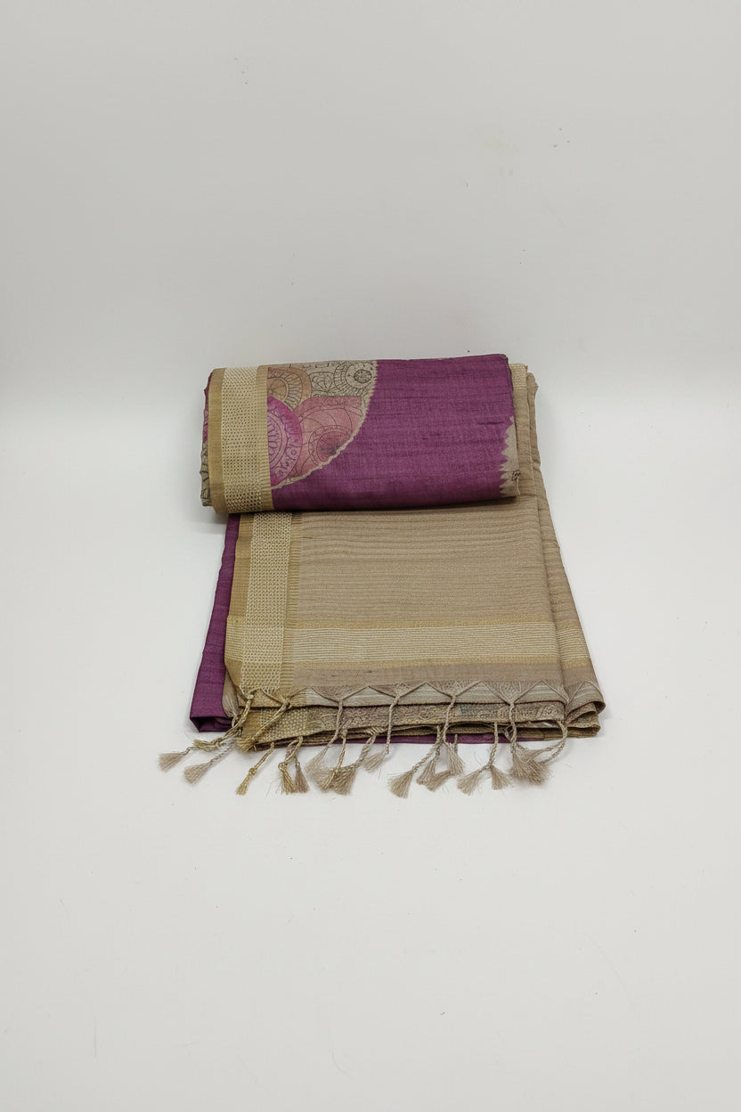 Pink Tussar Silk Saree