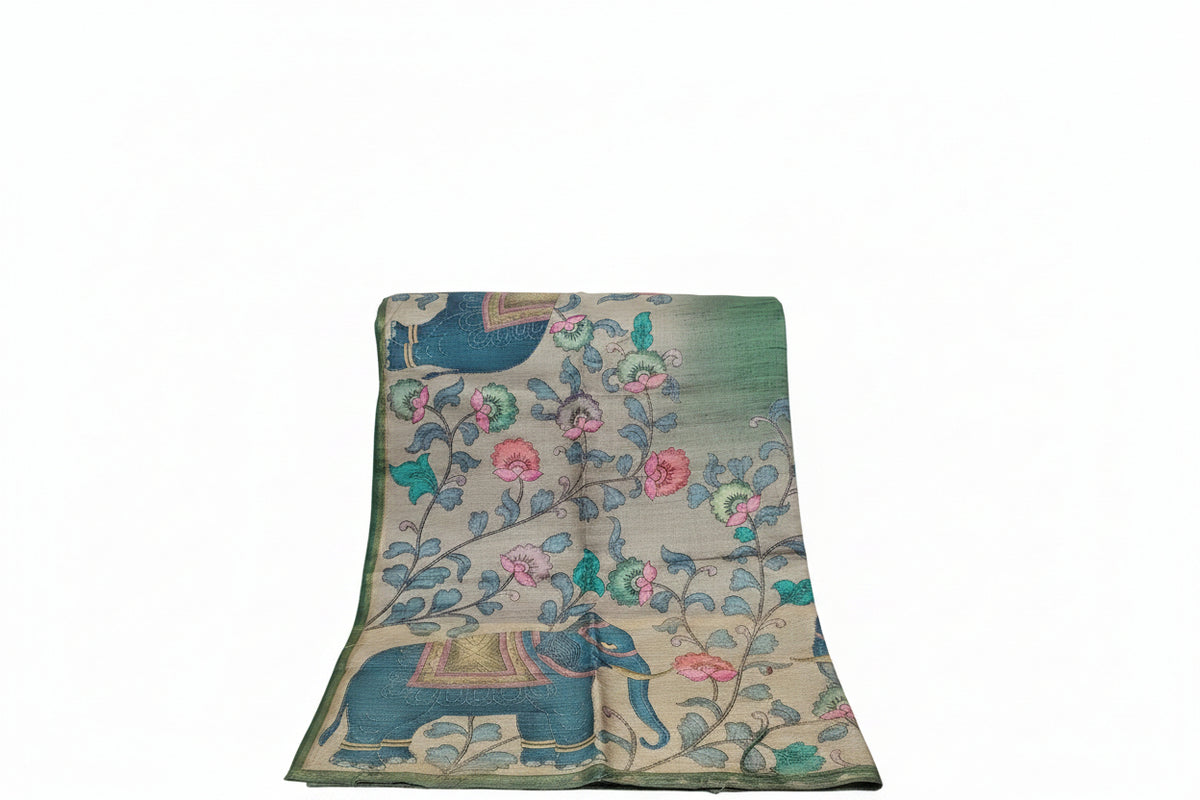 Green Tussar Silk Saree