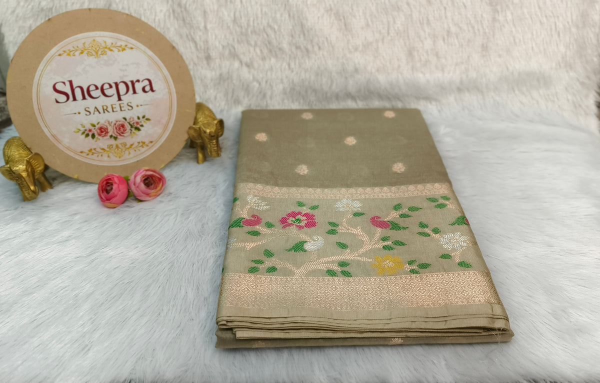 Beige Raw Mango Silk Saree with Meenakari Border