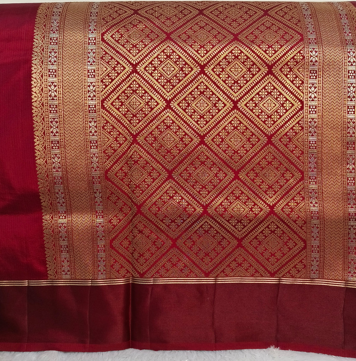 Maroon Pure Mashru Silk with Satin border Saree