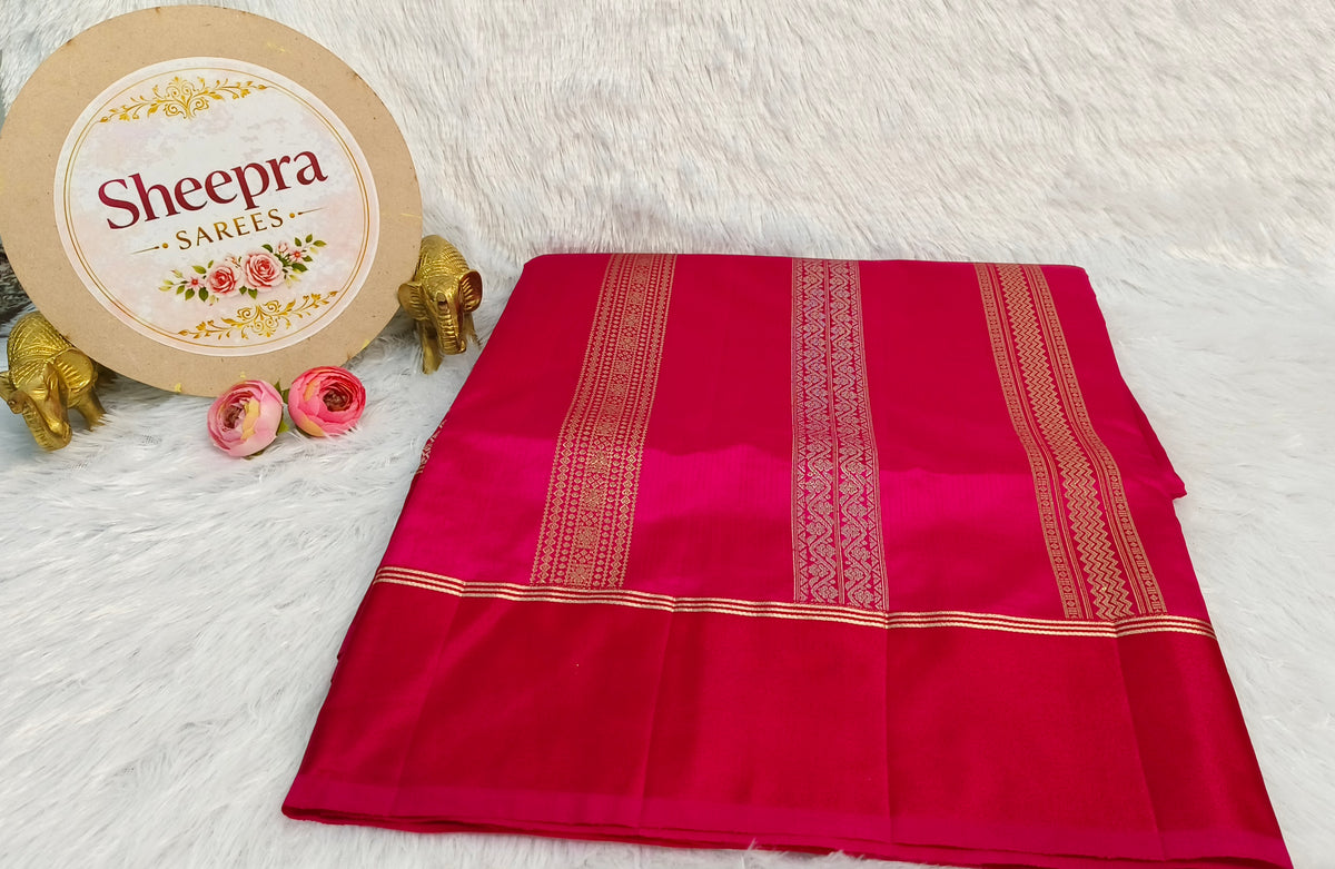 Red Pure Mashru Silk with Satin border Saree