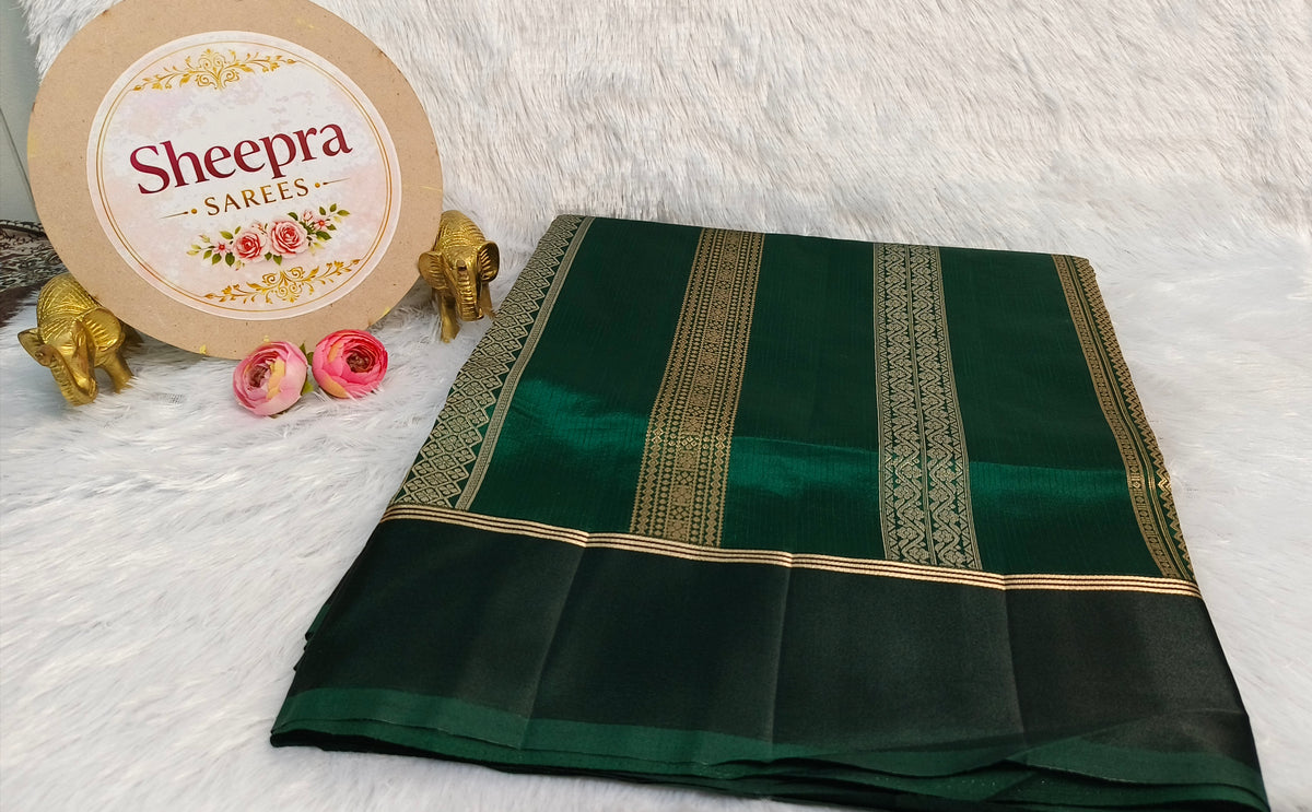Bottle Green Pure Mashru Silk with Satin border Saree