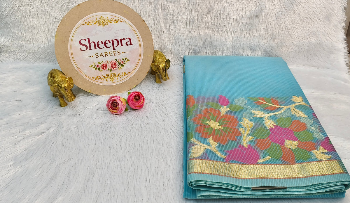 Sky Blue Chanderi Silk Saree