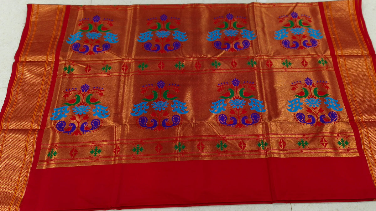 Red Golden Border Peacock Paithani