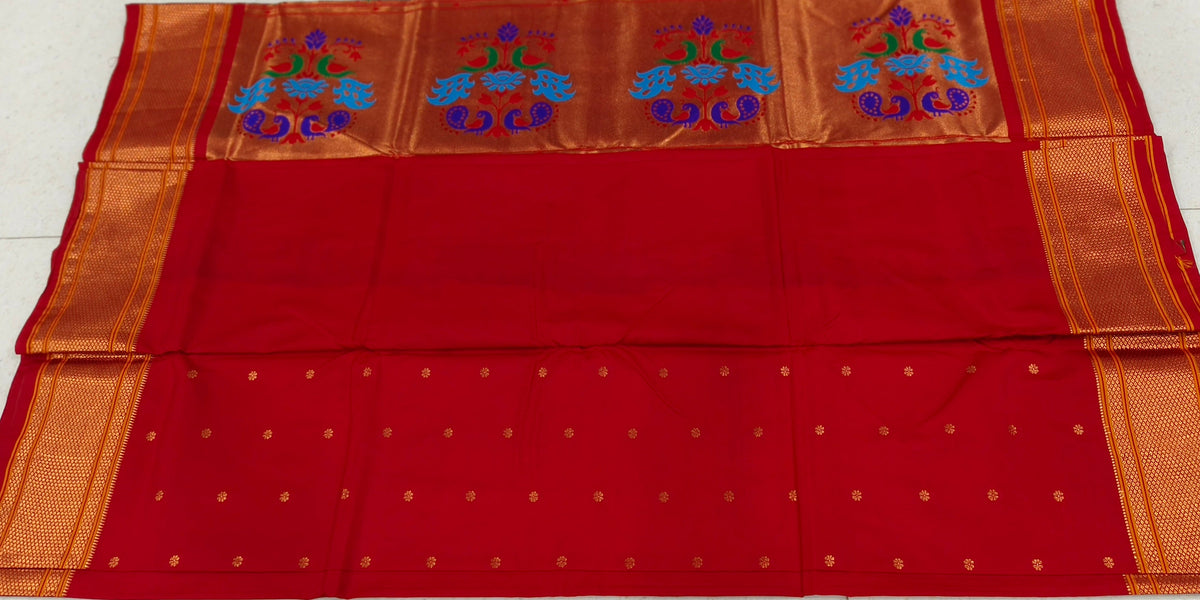 Red Golden Border Peacock Paithani