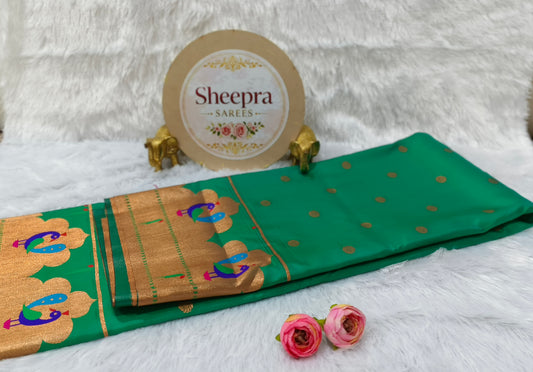 Rama Green Golden Peacock Border Paithani