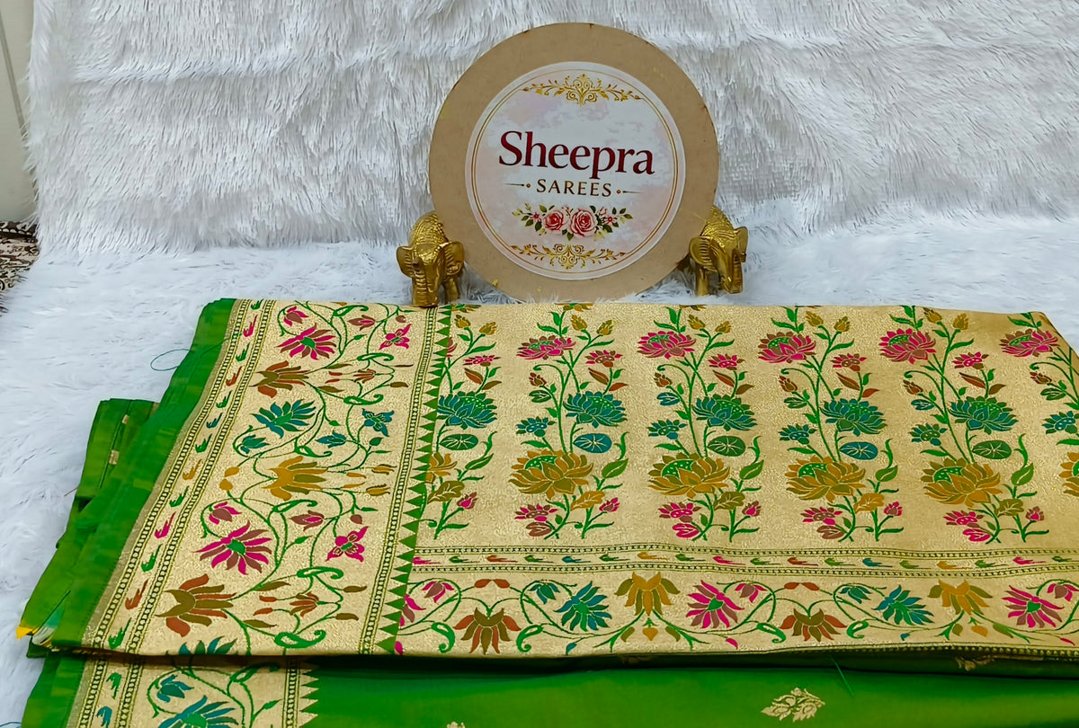 Green Lotus Minakari Border Paithani