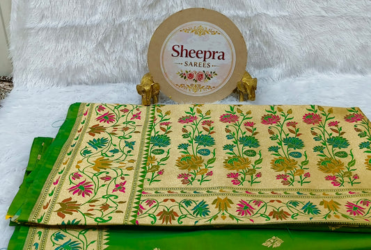 Green Lotus Minakari Border Paithani