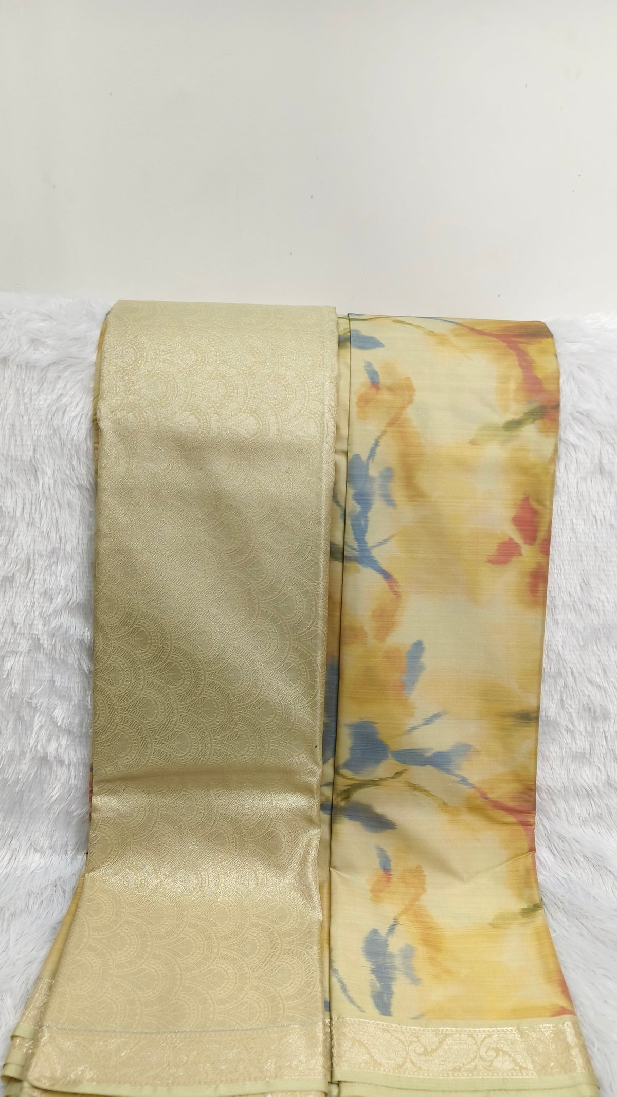 Cream Digital Printed Pure Silk Saree