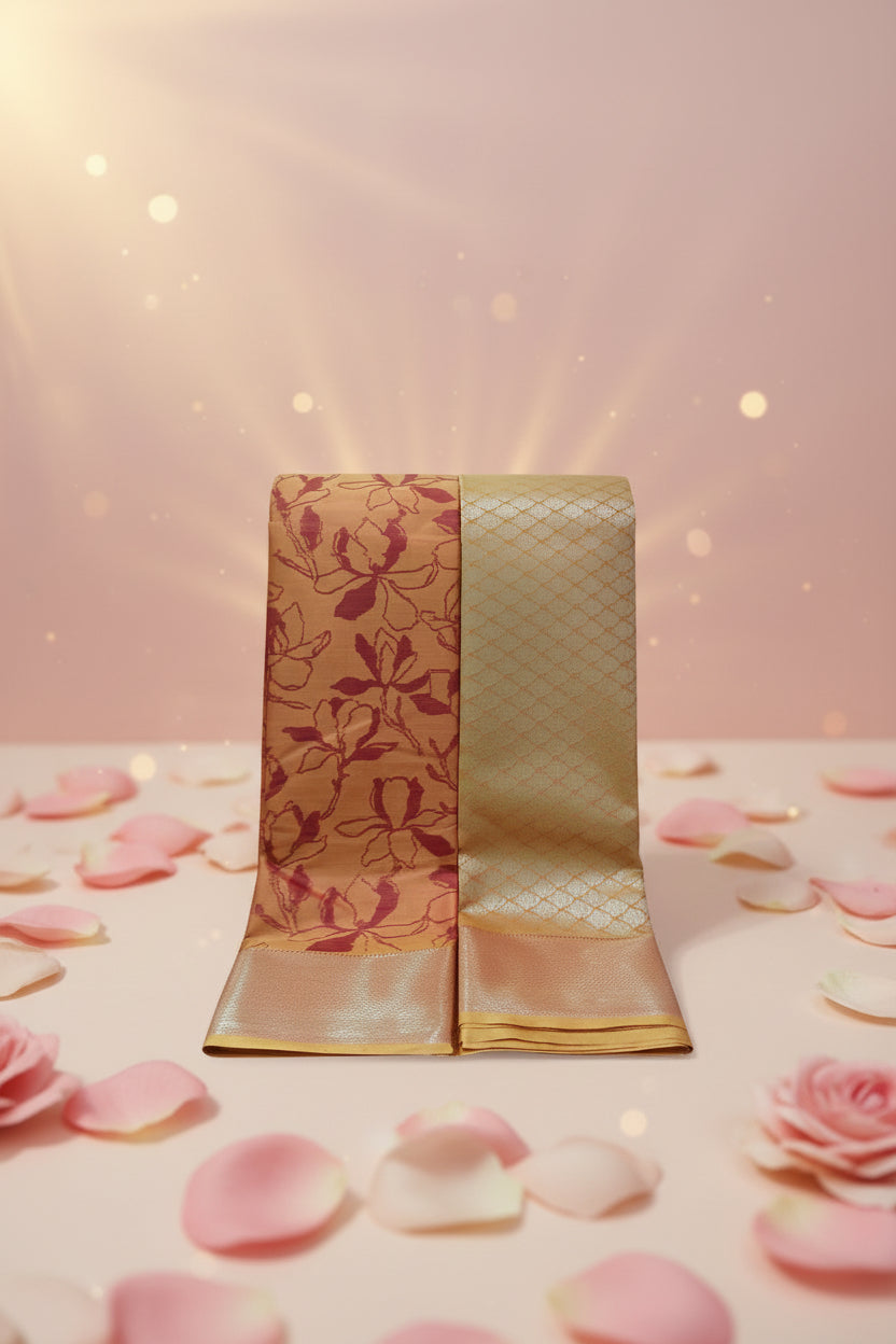Orange Digital print Pure Silk Saree