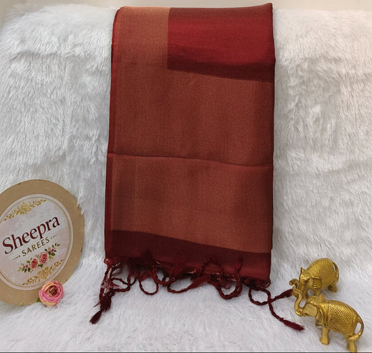 Maroon Pure Tissue Lightly Shimmered Saree