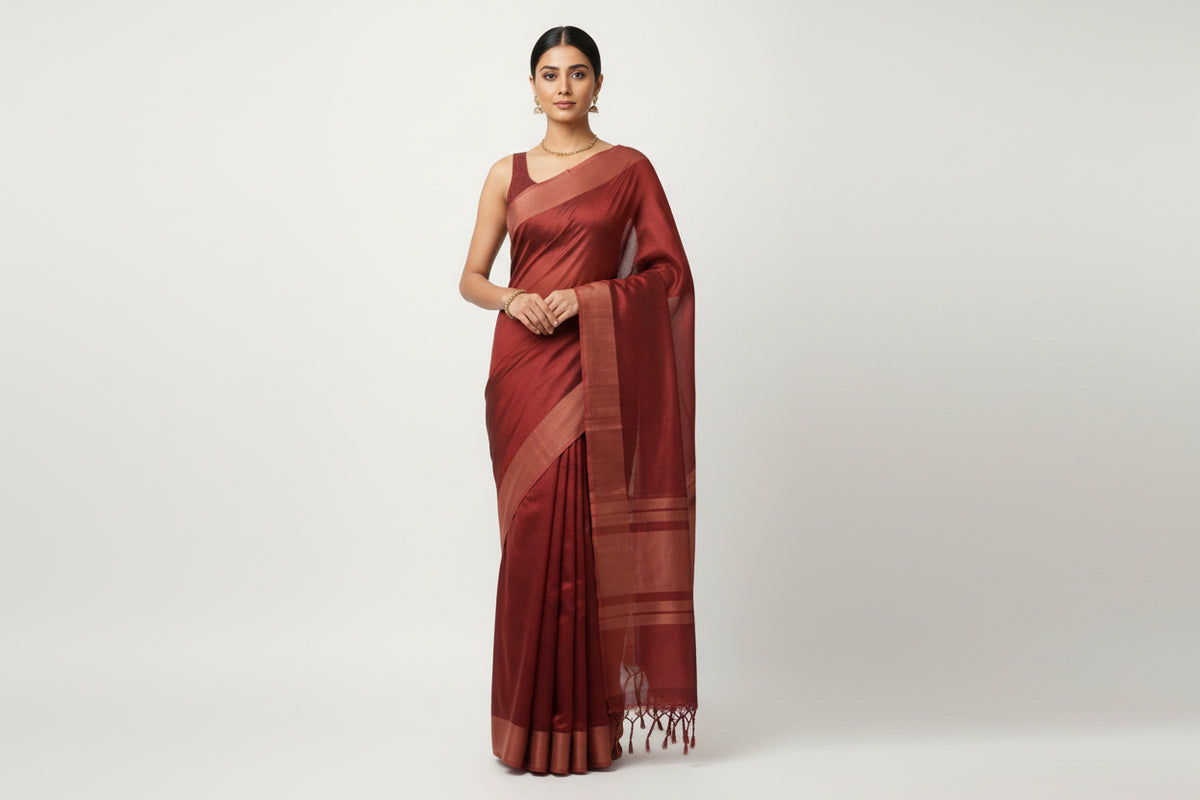 Maroon Pure Tissue Lightly Shimmered Saree