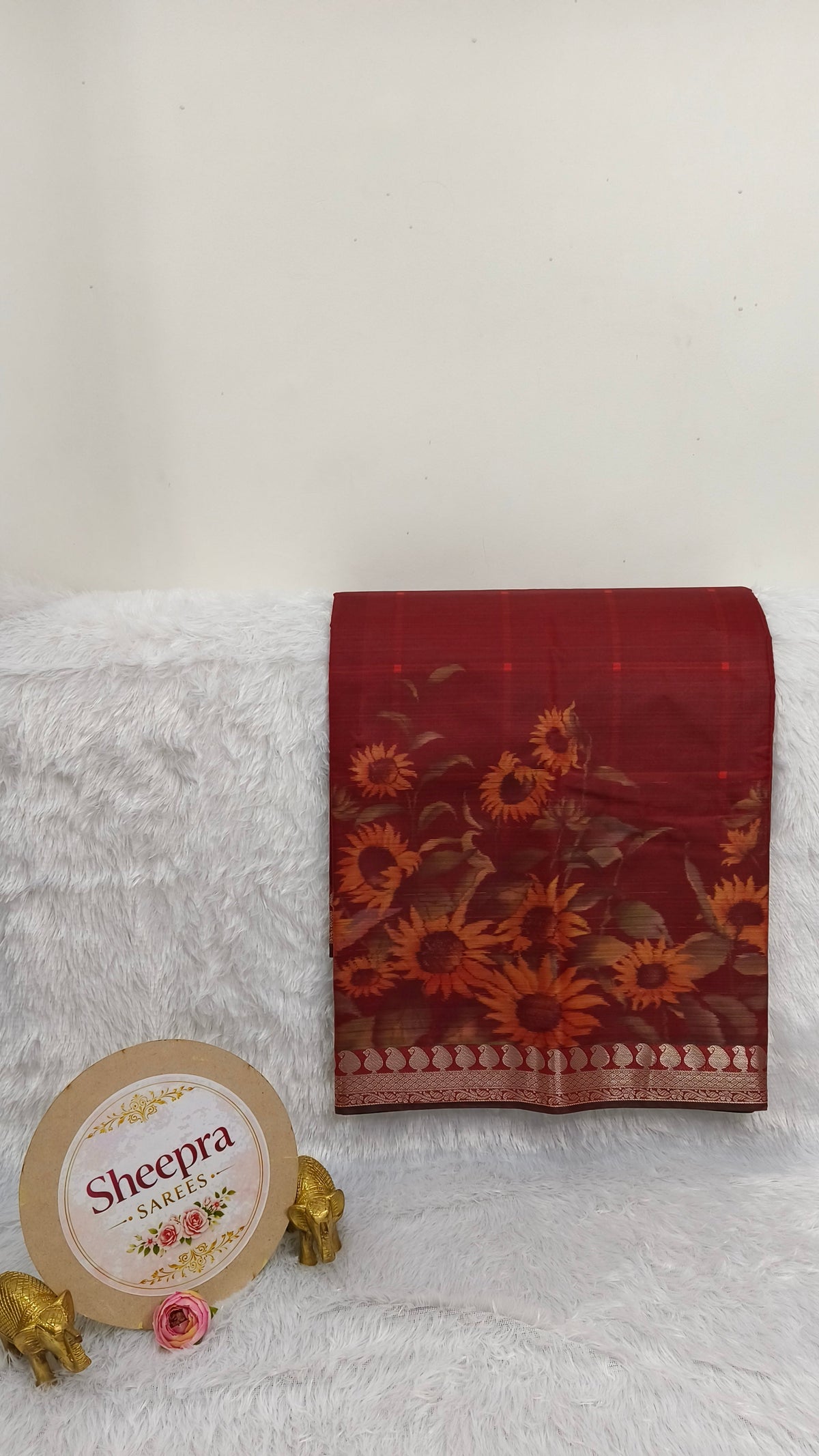 Brown Digital SunFlower Printed Pure Silk Saree
