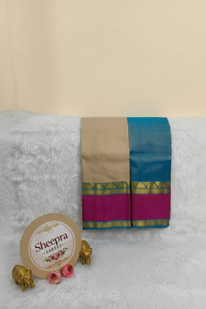 Cream Pure Kanchi Silk Saree