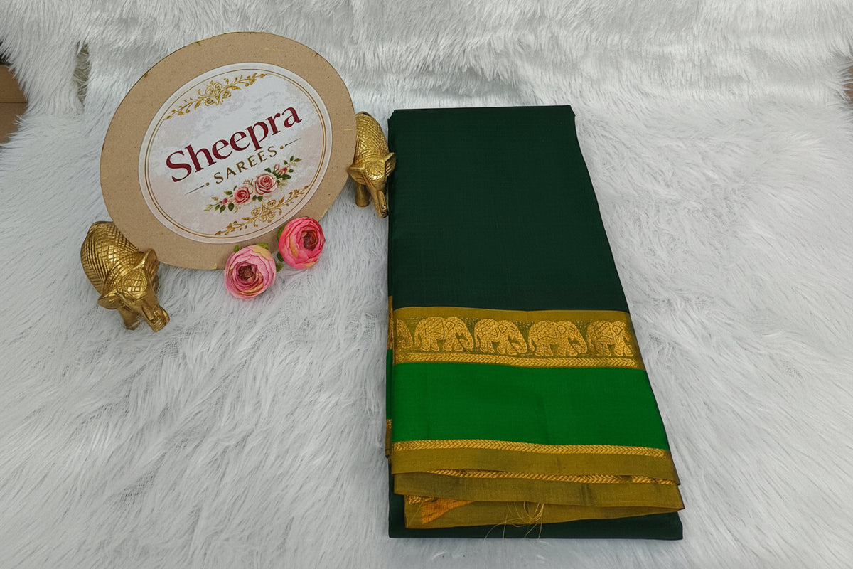 Dark Green Pure Kanchi Silk Saree