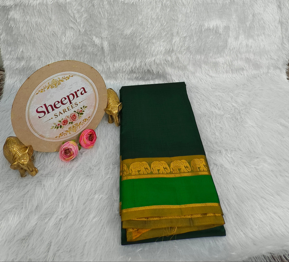 Dark Green Pure Kanchi Silk Saree