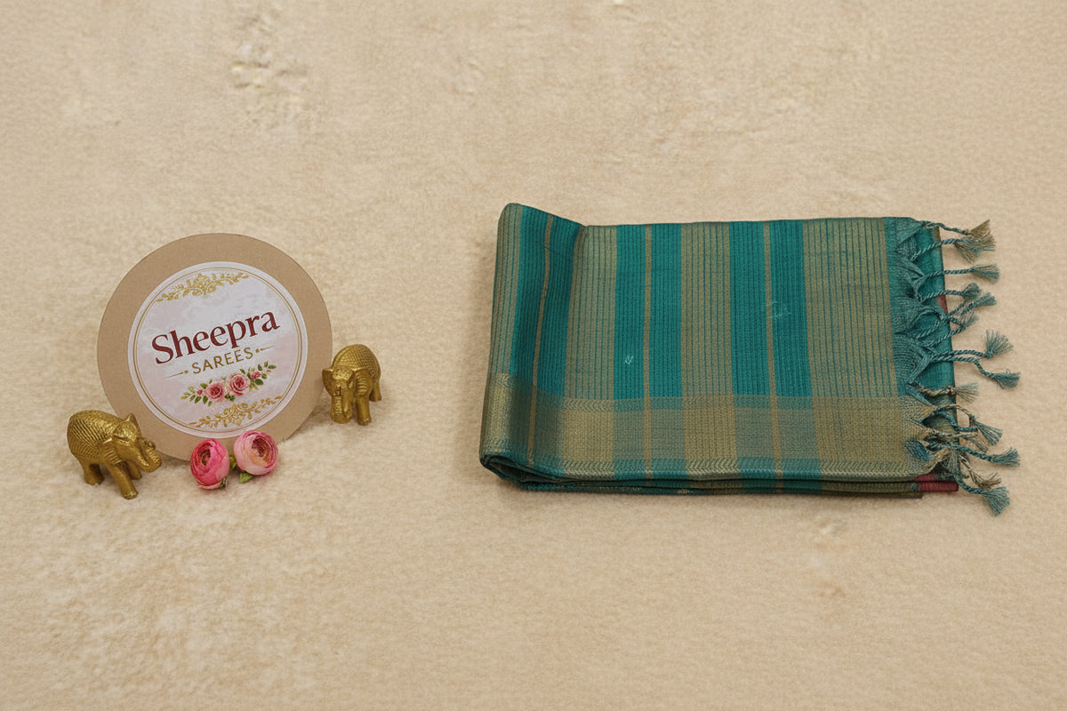 Blue Tussar Silk Saree