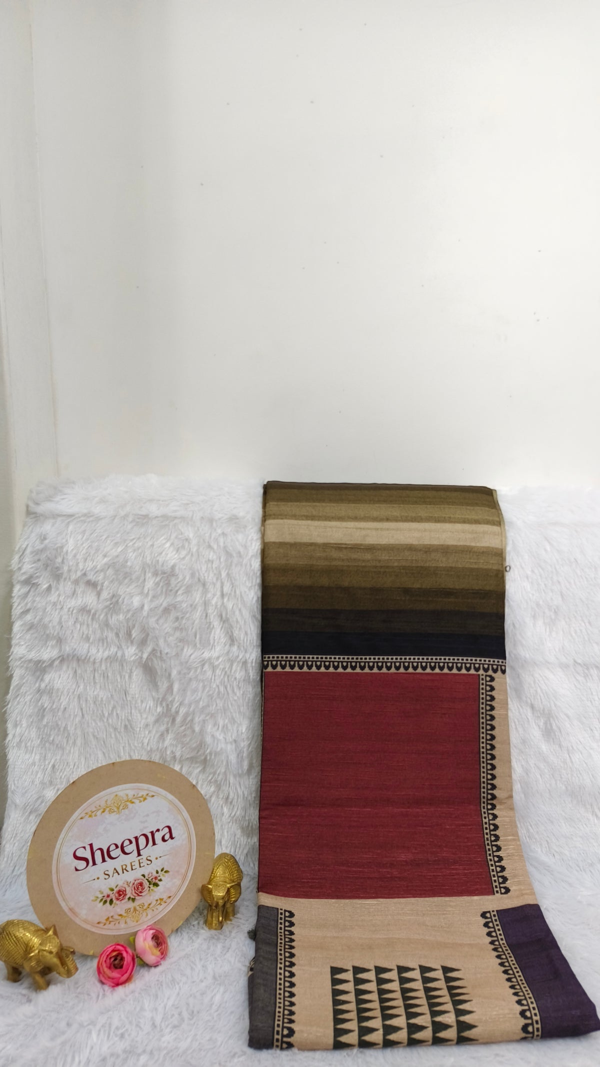Maroon and black Tussar Silk Saree