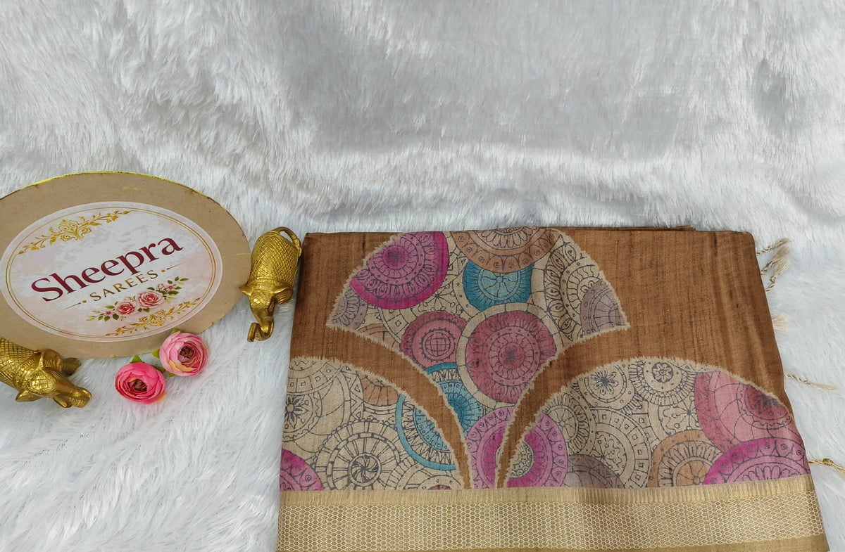 Light Brown Tussar Silk Saree