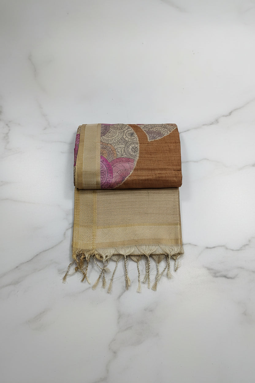 Light Brown Tussar Silk Saree