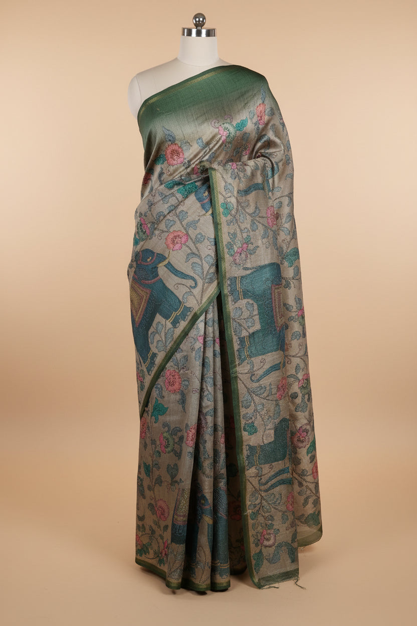Green Tussar Silk Saree