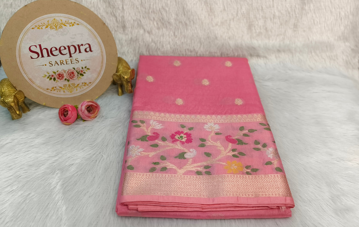 Pink Raw Mango Silk Saree with Meenakari Border