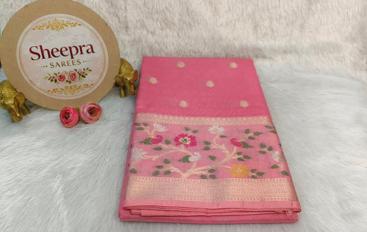 Pink Raw Mango Silk Saree with Meenakari Border