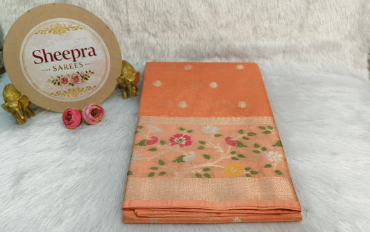 Orange Raw Mango Silk Saree with Meenakari Border