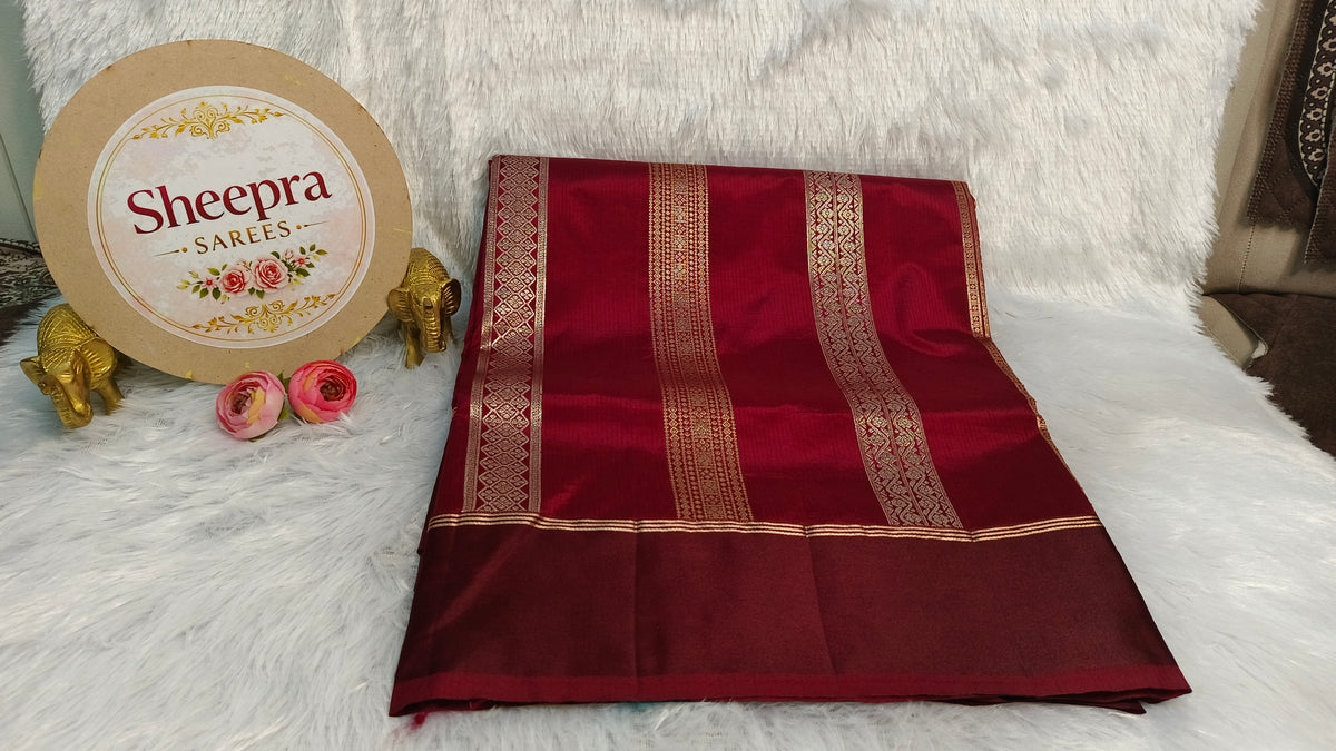 Maroon Pure Mashru Silk with Satin border Saree