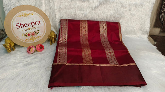 Maroon Pure Mashru Silk with Satin border Saree