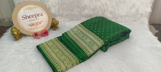Green Banarasi Silk Saree with Golden buti