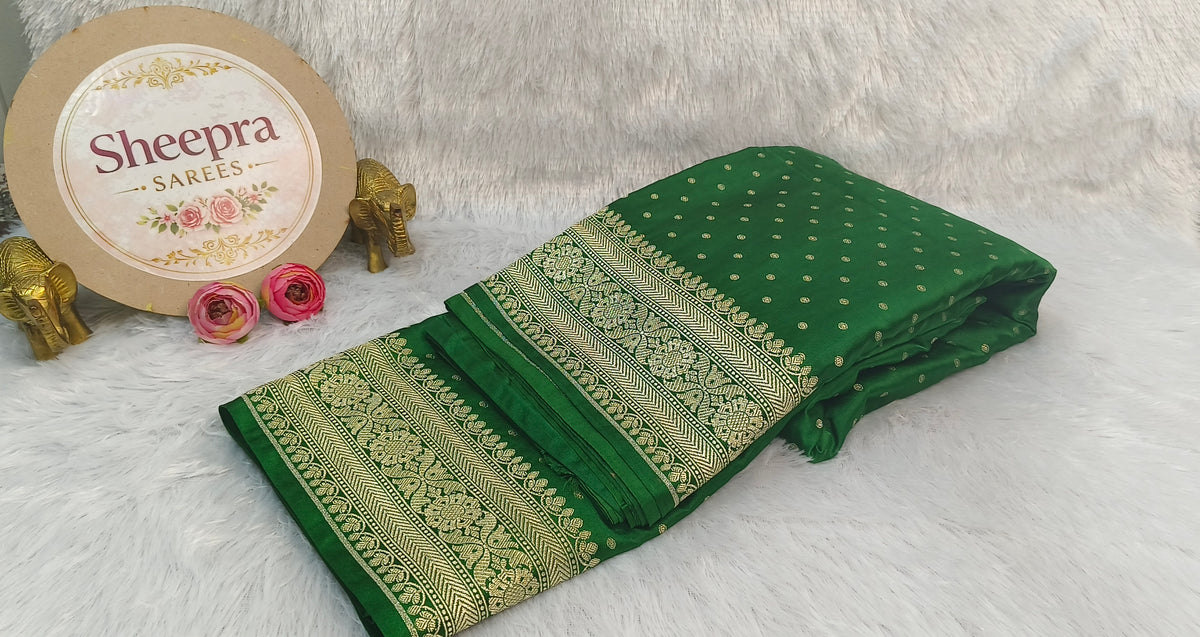 Green Banarasi Silk Saree with Golden buti