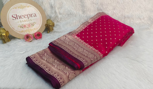Rani Pink Banarasi Silk Saree with Golden buti
