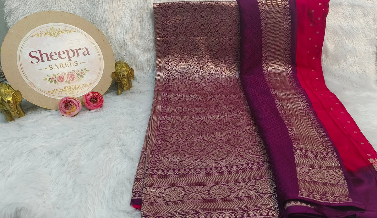Rani Pink Banarasi Silk Saree with Golden buti