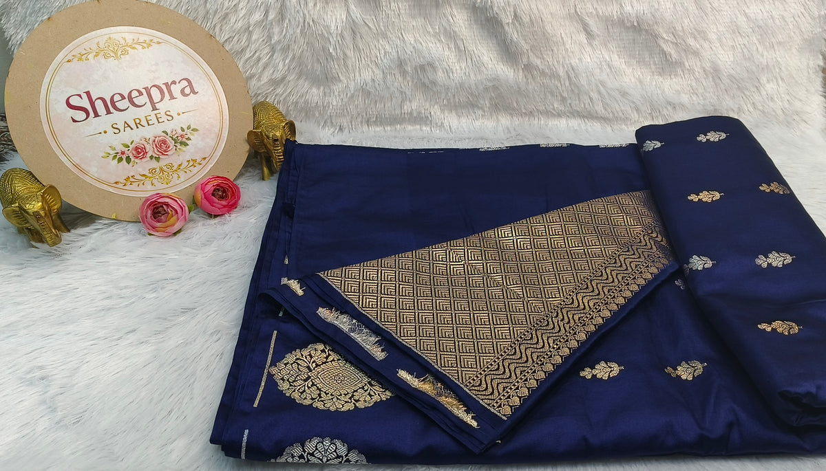 Navy Blue Katan Silk Saree
