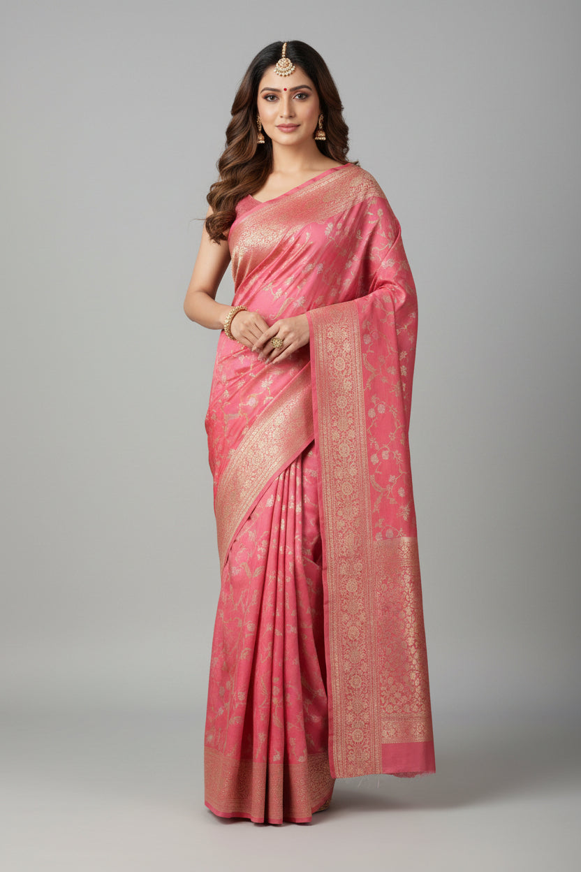 Banarasi onion Pink Saree