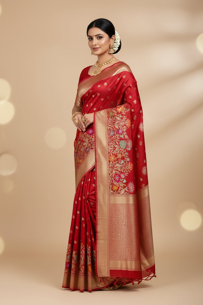 Red Pure Kora Organza Saree