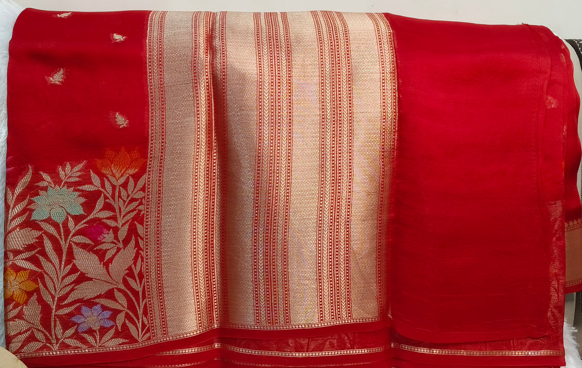 Red Pure Kora Organza Saree